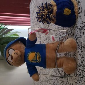 Golden State Warriors Stuffed Toy and Knit Hat.